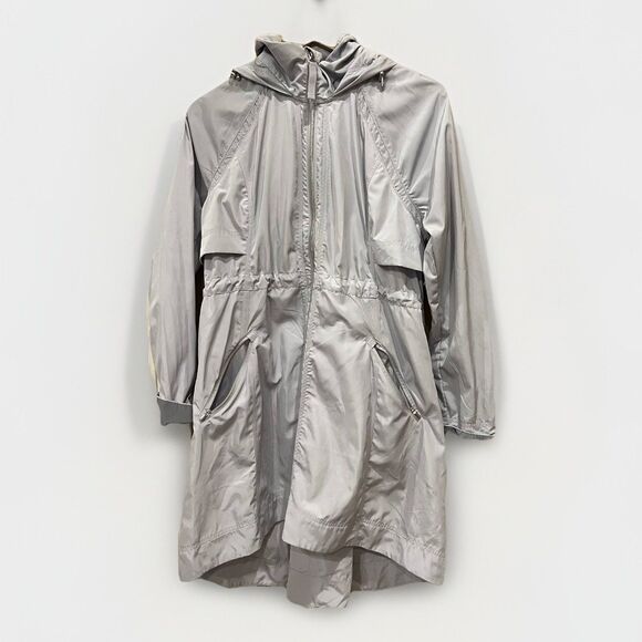 Athleta Jacket Small Light Gray Rain Drop Lightweight Trench Hood Rain Coat - Picture 1 of 9